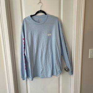 baby blue vans logo checkered long sleeve women’s size xl